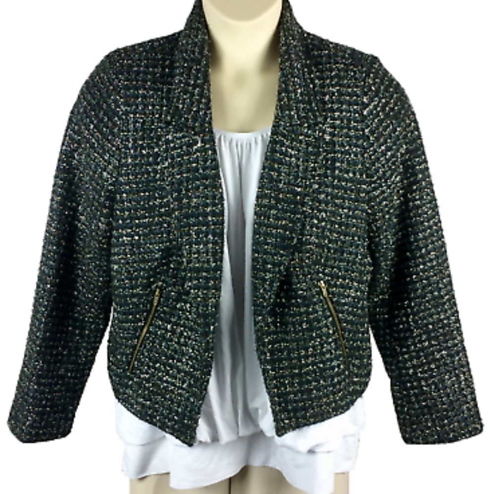 Silver and blue moto crop jacket